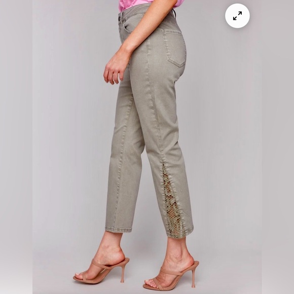 Charlie B Lace Cut Side Bootcut Stretch Twill Pants Celadon Green Women’s 6, NWT - Picture 2 of 15